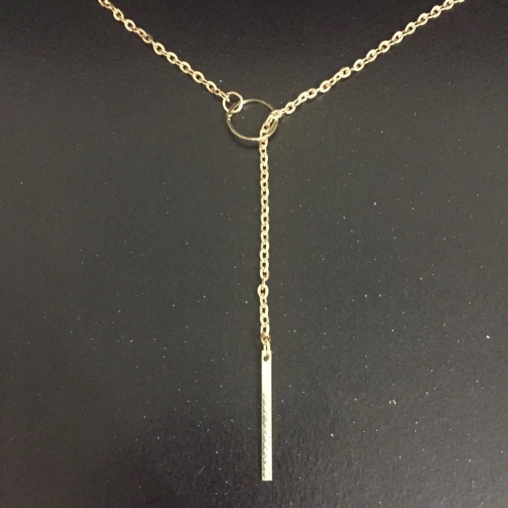 Gold Vertical Bar Lariat Necklace - Picture 2 of 3